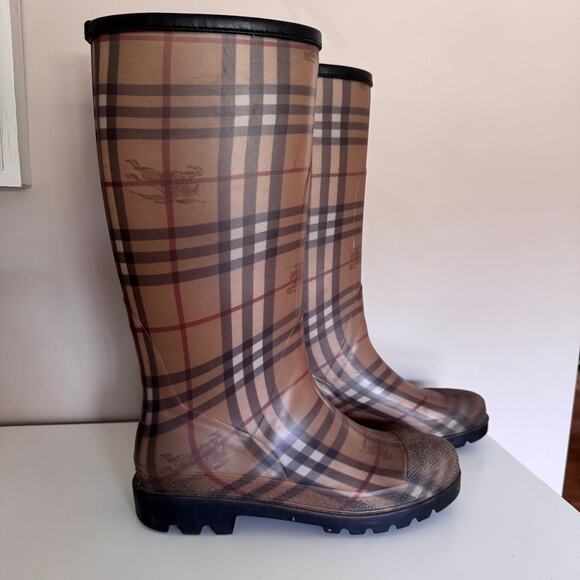 Burberry Novacheck Rubber Tall Rain Boots Size 41 US 10 - Picture 1 of 11